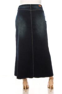 88017X Long Denim Skirt in Dark Indigo Plus
