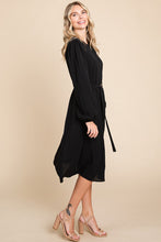 Belted Button Down Crew Neck Pleated Midi Dress Style 1136