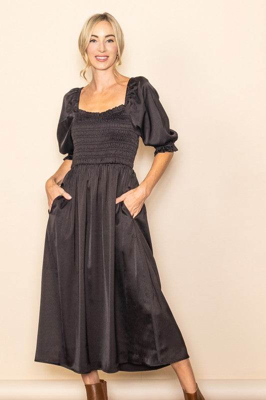 dull satin dress DULL SATIN CROSS FRONT TIE DRESS, Large