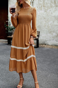 Elegant Long Sleeve Maxi Dress 0537 in Brown