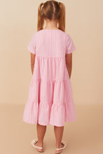 Girls Striped Midi Button Dress Style 8077 in Pink