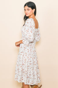 Floral Smocked Dress 1218 in Cream or Light Blue