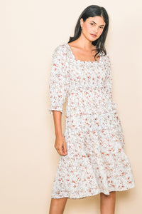Floral Smocked Dress 1218 in Cream or Light Blue