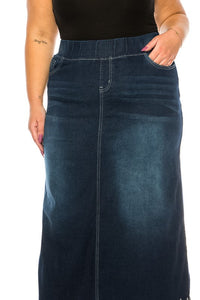 Plus Long Denim Skirt in Dark Indigo Style 89203X