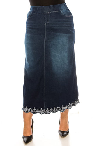 Plus Long Denim Skirt in Dark Indigo Style 89203X