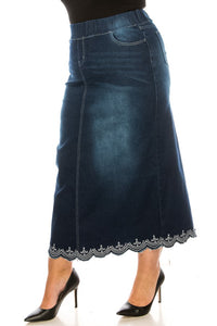 Plus Long Denim Skirt in Dark Indigo Style 89203X