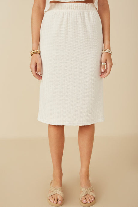 Textured Knit Midi Skirt 8185 in Cream