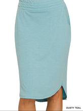 Elastic Waist Tulip Hem Skirt Style 8305 in Dusty Teal