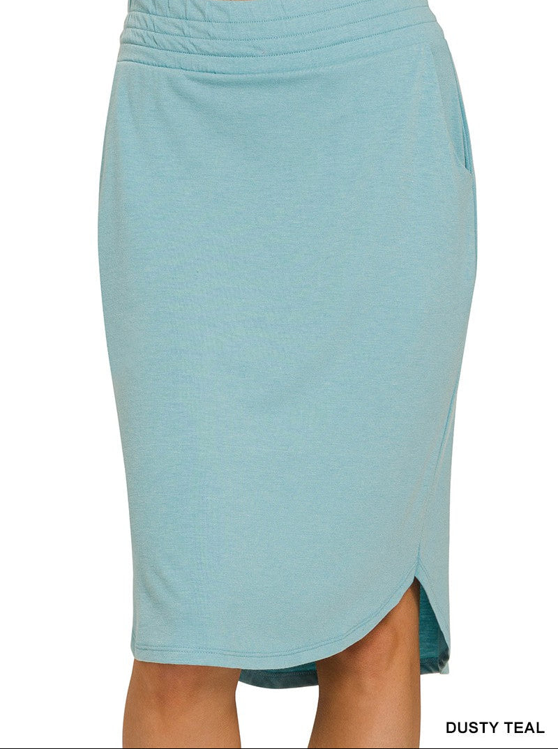 Elastic Waist Tulip Hem Skirt Style 8305 in Dusty Teal