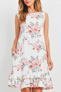 Sleeveless Ruffle Hem Floral Dress 8973