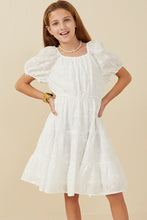 Girls Embroidered Puff Sleeve Dress Style 8065 in Off White