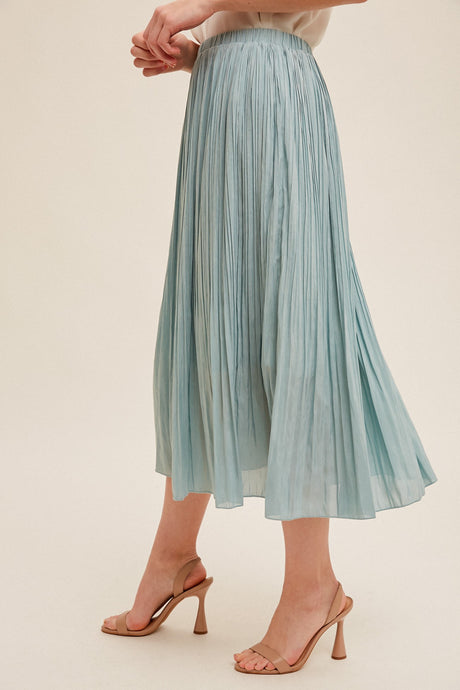 Elastic Waist Pleated Midi Skirt 3552