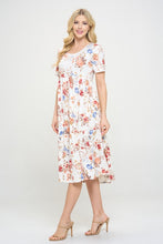 Tiered Floral Midi Dress in Ivory Floral Style 333