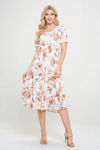 Tiered Floral Midi Dress in Ivory Floral Style 333