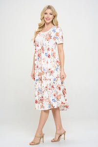 Plus Tiered Midi Dress Style 333 in Ivory Floral