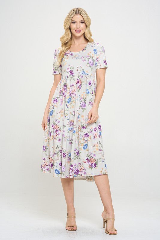 Plus Tiered Midi Dress Silver Floral Style 333