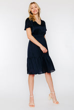 Satin V-Neck Midi Dress 2442 in Navy