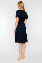 Satin V-Neck Midi Dress 2442 in Navy