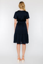 Satin V-Neck Midi Dress 2442 in Navy