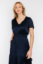 Satin V-Neck Midi Dress 2442 in Navy