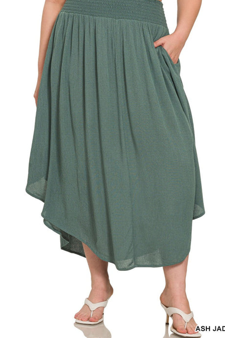 7184 Plus Smocked Waist Skirt in Ash Jade