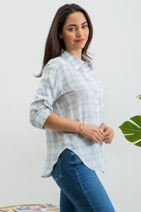 Plaid Collared Button Down Top 2255