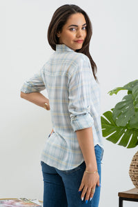Plaid Collared Button Down Top 2255