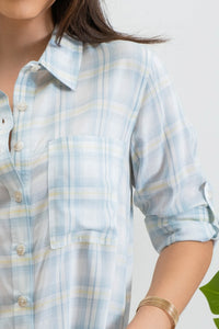 Plaid Collared Button Down Top 2255