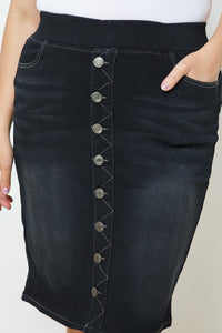 Plus Button Denim Skirt Style 77803X in Black