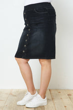 Plus Button Denim Skirt Style 77803X in Black