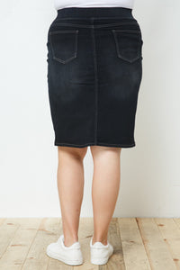 Plus Button Denim Skirt Style 77803X in Black