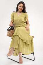 Ruffle Sleeve Midi Dress in Kiwi 2045