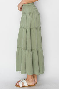 High Rise Tiered Long Tencel Skirt 6221