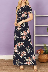 Short Sleeve Round Neck Maxi Dress Style 9359