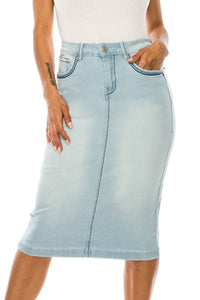 Mid Length Denim Skirt in Light Indigo Style 79153