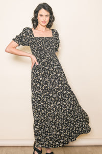 Floral Short Sleeve Maxi Dress 1246 in Black