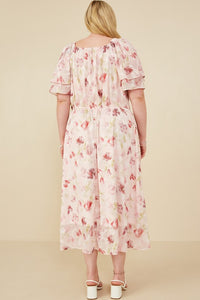 8063 Plus Floral Layered Sleeve Dress Blush