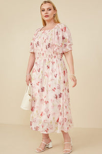 8063 Plus Floral Layered Sleeve Dress Blush