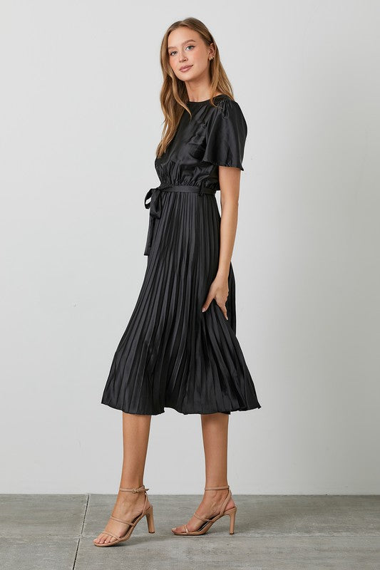Satin Pleated Dress Style 3505 in Black Skirtz & Co Satin Pleated Dress Style 3505 in Black Skirtz & Co