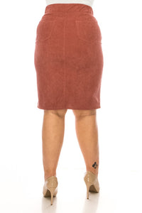 Plus 79219x Corduroy Denim Skirt in Chestnut