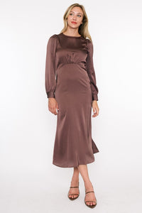 2582 Satin Long Sleeve Dress in Dark Mauve