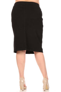 Plus Twill Mid-Length Skirt Style 79174X in Black