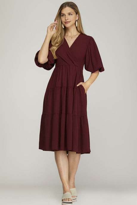 4123 Tiered Wrap Dress in Wine