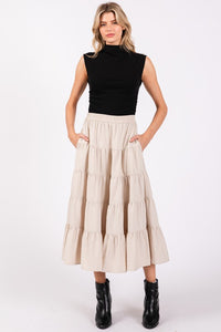 80531 Full Swing Tiered Midi Skirt in Ecru