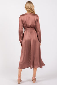 2658 Satin V-Neck Dress in Mauve