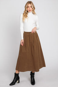 Corduroy Skirt with Pleated Detail Style 80384 in Camel