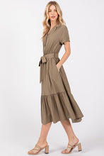 42634 V-Neck Collared Utility Dress in Vintage Olive