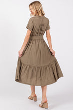 42634 V-Neck Collared Utility Dress in Vintage Olive