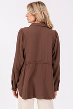 31475 Dolman sleeve button up Top in Chocolate