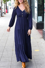 Henley Maxi Dress with Buttons Style 6580 in Black